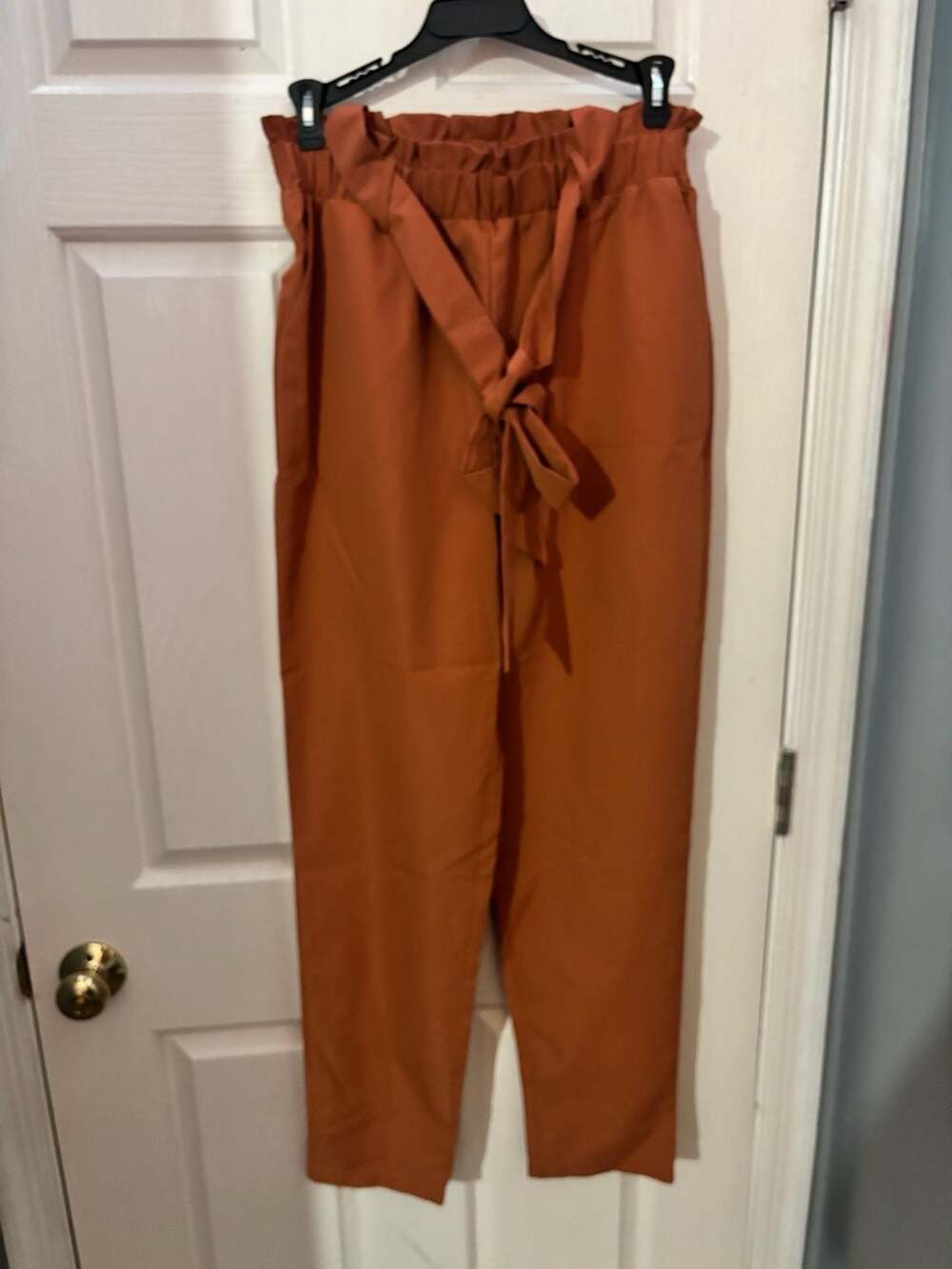 Shein Paperbag Waist Pants Size M Orange Belted Tapered Ankle